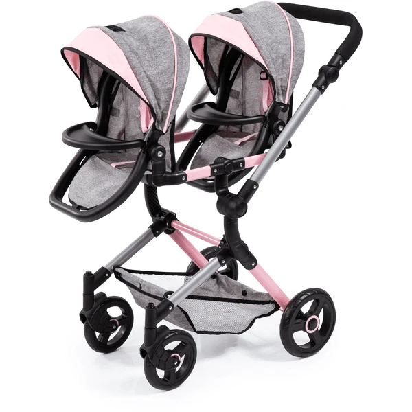 Bayer Design Twin Neo Poppenwagen Grijs/roze, Met Vlinder 2 Bayer Design Twin Neo Poppenwagen Grijs/roze, Met Vlinder - Afbeelding 2