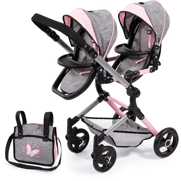 Bayer Design Twin Neo Poppenwagen Grijs/roze, Met Vlinder 5 Bayer Design Twin Neo Poppenwagen Grijs/roze, Met Vlinder - Afbeelding 5