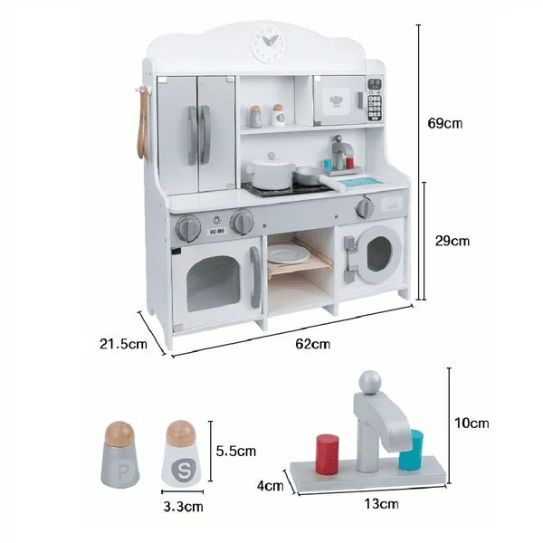 Bino Kinderkeuken Met Wasmachine En Toebehoren, Wit 2 Bino Kinderkeuken Met Wasmachine En Toebehoren, Wit - Afbeelding 2