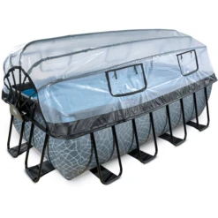 EXIT TOYS EXIT Frame Zwembad 4x2x1,22m (12v Sand Filter) - Grijs + Zonnedak + Warmtepomp
